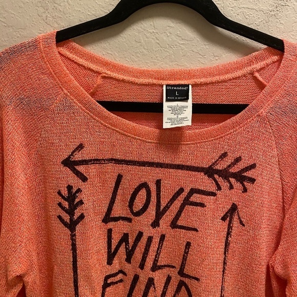Stranded Pink Metallic “Love Will Find A Way” Long Sleeve Top Size Large NWOT - Picture 3 of 8